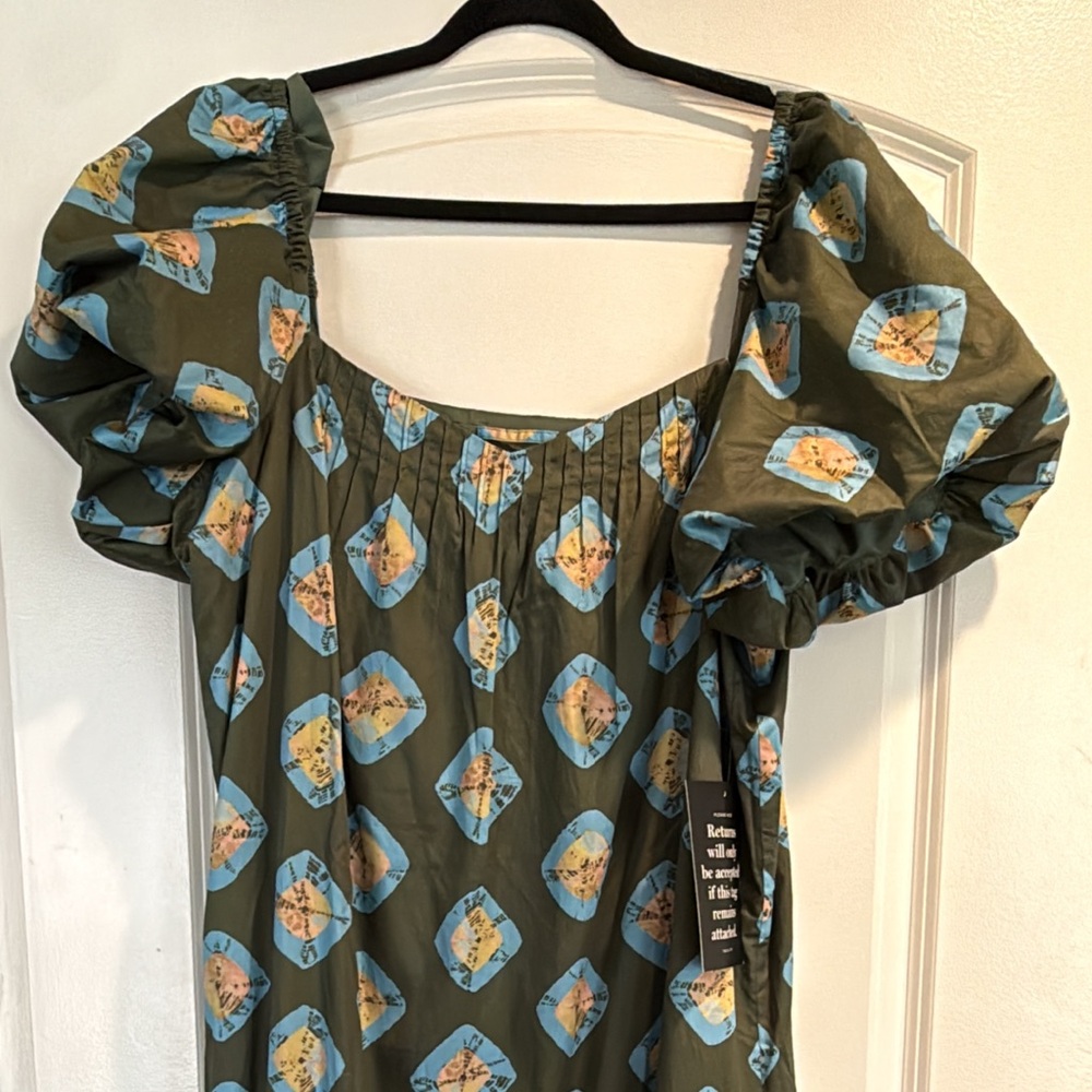 Tuckernuck Olive Green Floral Puff-Sleeve Dress